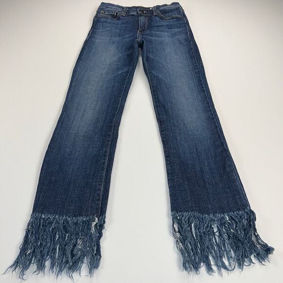 Pistola Tallis Fringe Hem Cropped Lower Mid Rise Medium Wash Jeans Size 24 - Picture 12 of 12